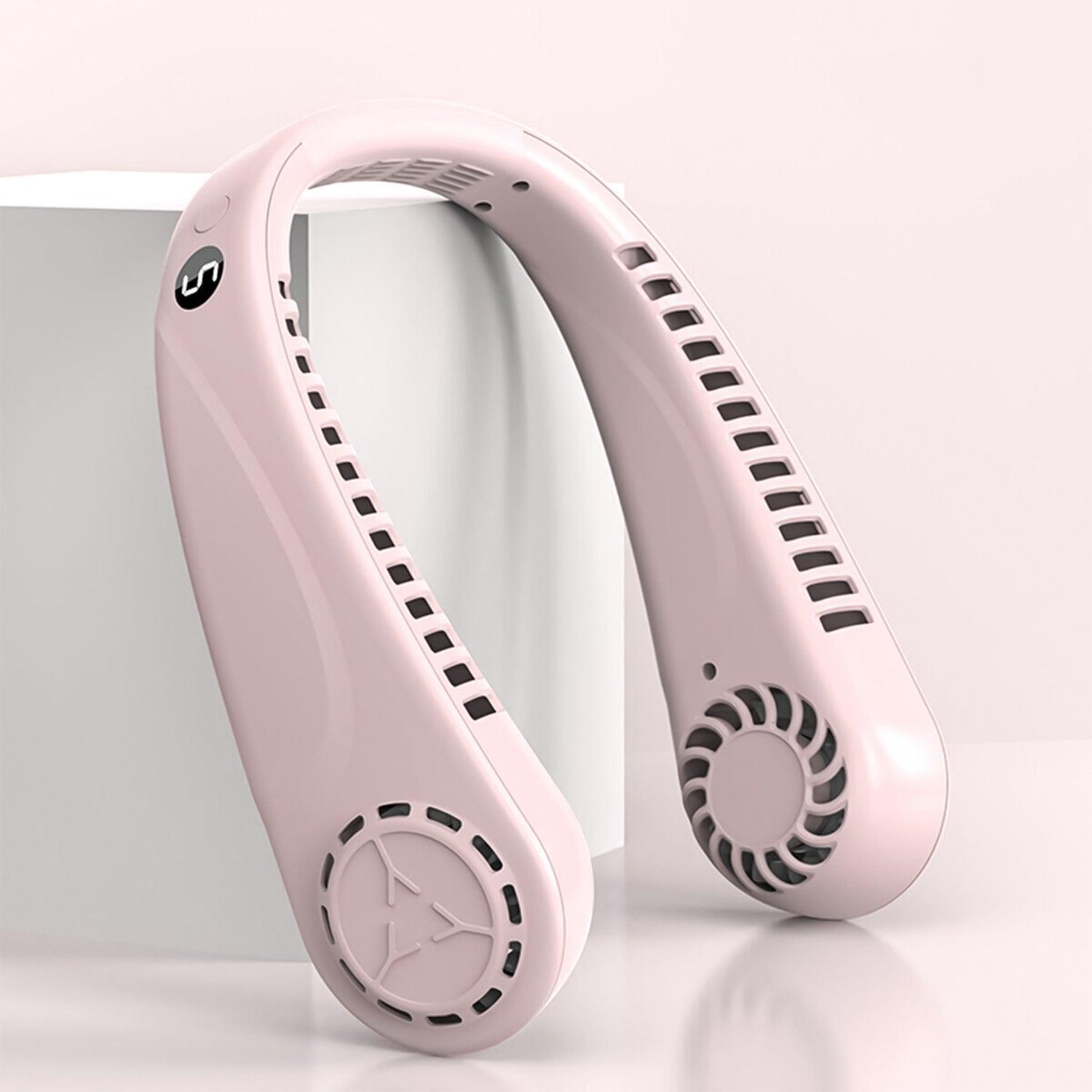 Portable Neck Fans - Portable 5 Speed Neck Fan USB Rechargeable Neckband Bladeless Cooler Pink Apparel & Accessories - Tophatter Daily Deals