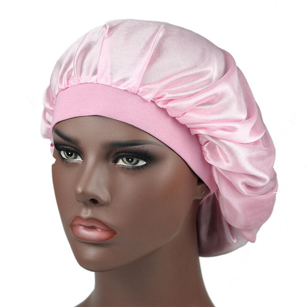 Hair Wraps for Sleeping - Bonnet Cap Long Hair Care Hat Woman Silk Satin Protection Night Head Turban Wrap Pink Hair Care - Tophatter Daily Deals