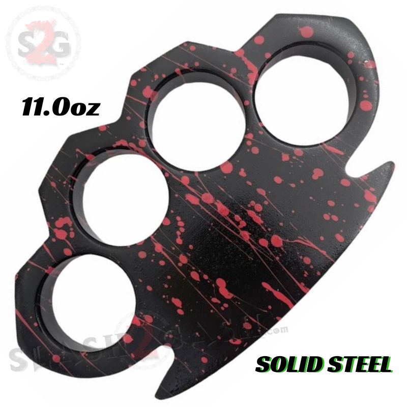 Brass Knuckles Paperweight Steel Black w/ Pink Splatter - 11 oz Belt Buckle - Tophatter Daily Deals