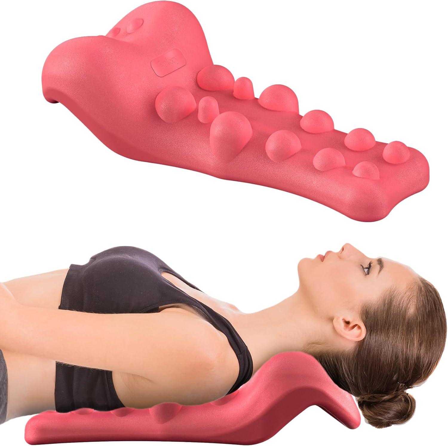 Neck Shoulder Massager - Upper Back Massager Cervical Traction Device Neck Stretcher For TMJ Pain Relief Cervical Spine Alignment Chiropractic Pillow Red Health & Beauty - Tophatter Daily Deals