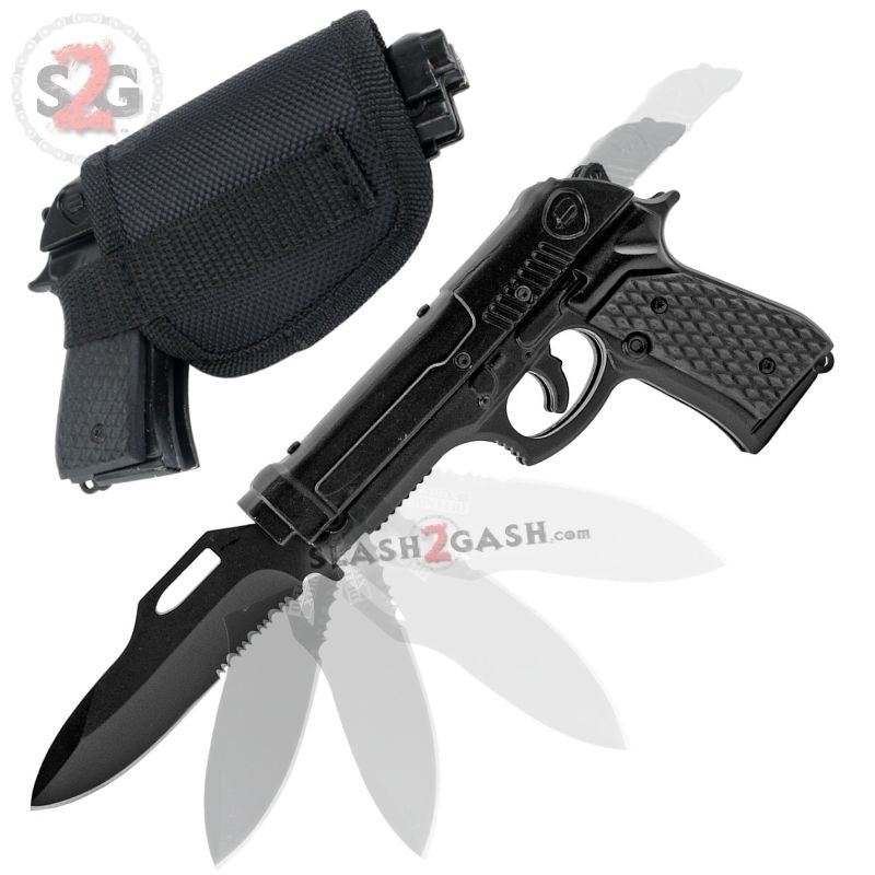 Gun-Shaped Spring Assisted Knife Black Pistol w/ Holster - asst. colors Knife-Assist - Tophatter Daily Deals