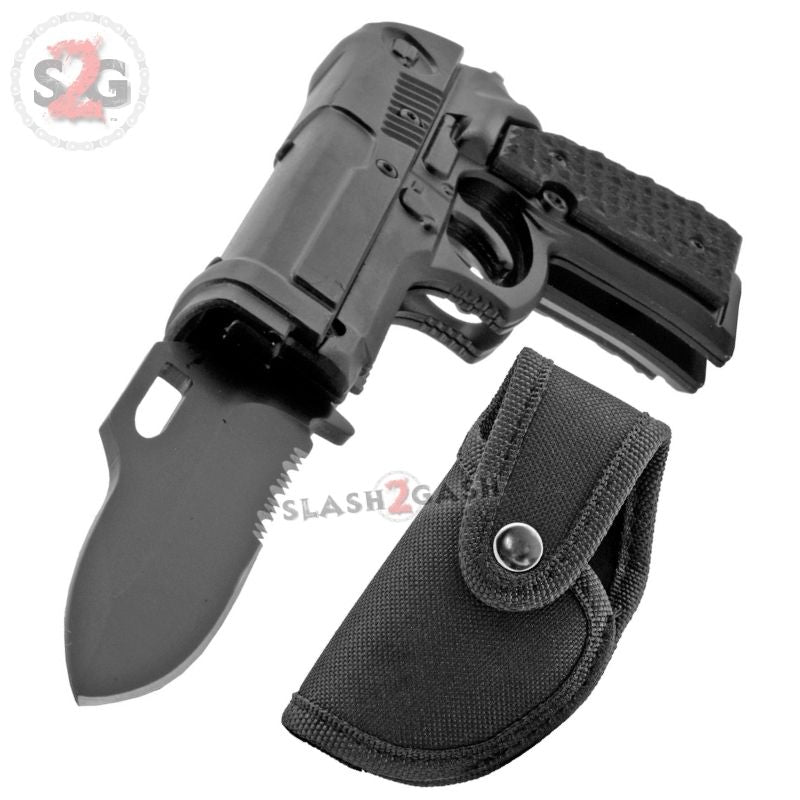 Gun-Shaped Spring Assisted Knife Black Pistol w/ Holster - asst. colors Knife-Assist - Tophatter Daily Deals