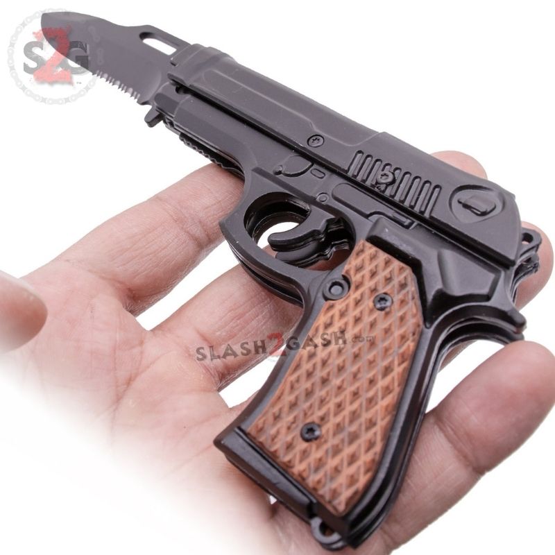 Gun-Shaped Spring Assisted Knife Black Pistol w/ Holster - asst. colors Knife-Assist - Tophatter Daily Deals