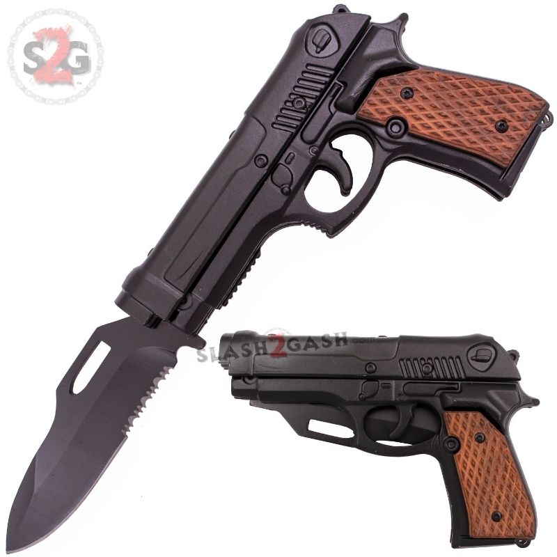 Gun-Shaped Spring Assisted Knife Black Pistol w/ Holster - asst. colors Knife-Assist - Tophatter Daily Deals
