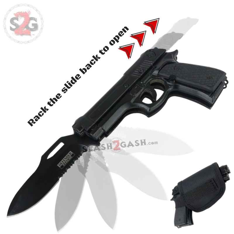 Gun-Shaped Spring Assisted Knife Black Pistol w/ Holster - asst. colors Knife-Assist - Tophatter Daily Deals