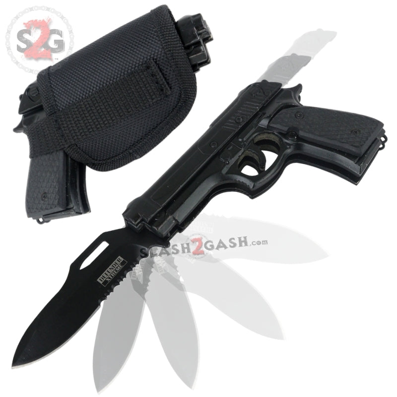 Gun-Shaped Spring Assisted Knife Black Pistol w/ Holster - asst. colors Knife-Assist - Tophatter Daily Deals