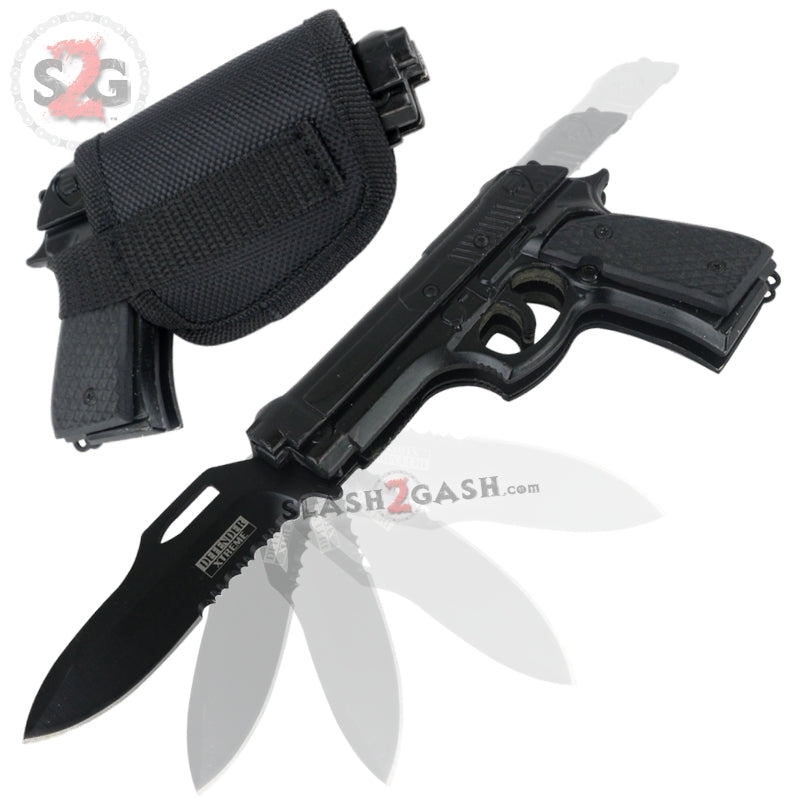 Gun-Shaped Spring Assisted Knife Pistol w/ mini Holster - Black Knife-Assist - Tophatter Daily Deals
