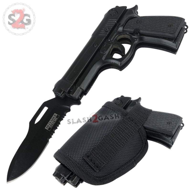 Gun-Shaped Spring Assisted Knife Black Pistol w/ Holster - asst. colors Knife-Assist - Tophatter Daily Deals