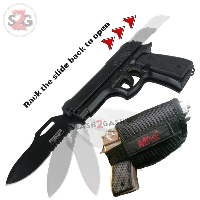Gun-Shaped Spring Assisted Knife Black Pistol w/ Holster - asst. colors Knife-Assist - Tophatter Daily Deals