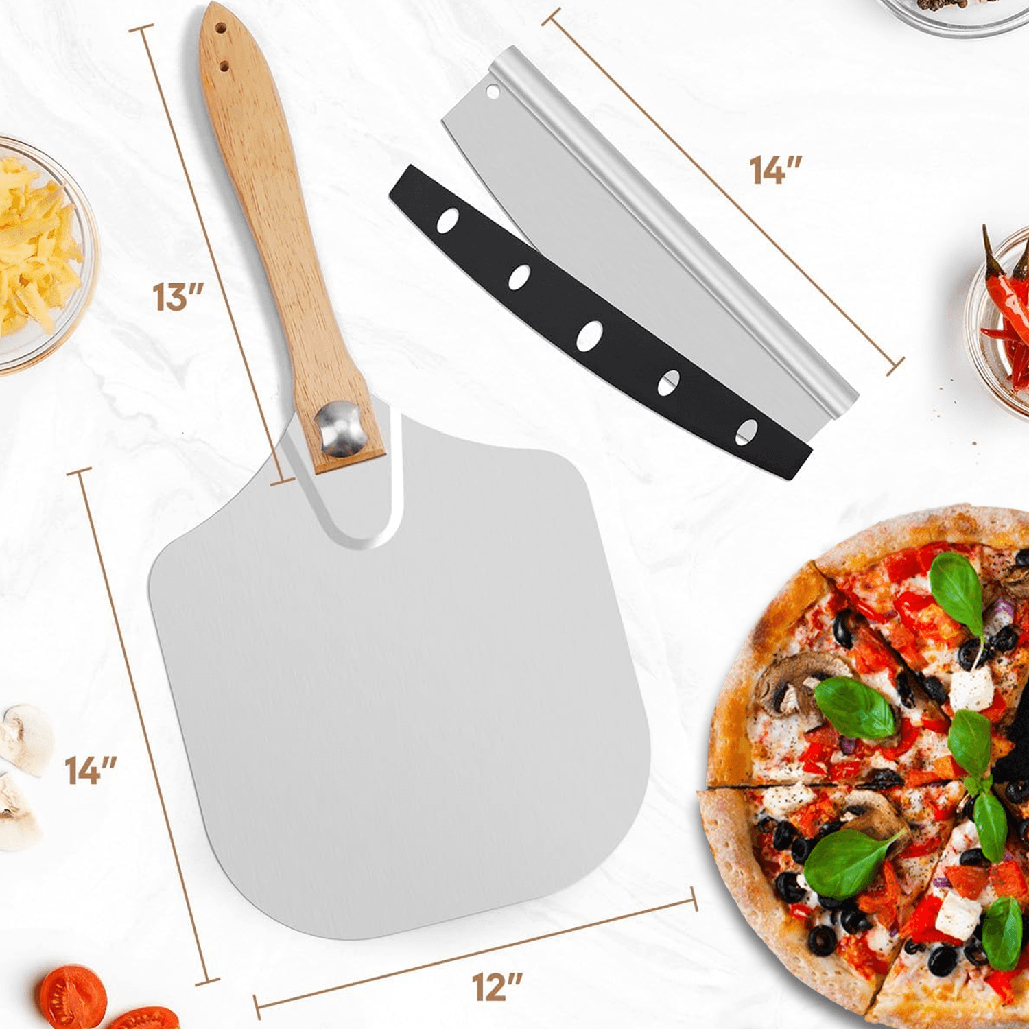 12 Inch Pizza Peel – Aluminium Pizza Peel with Wood Handle Foldable Design Pizza Cutter Cookware - Tophatter Daily Deals