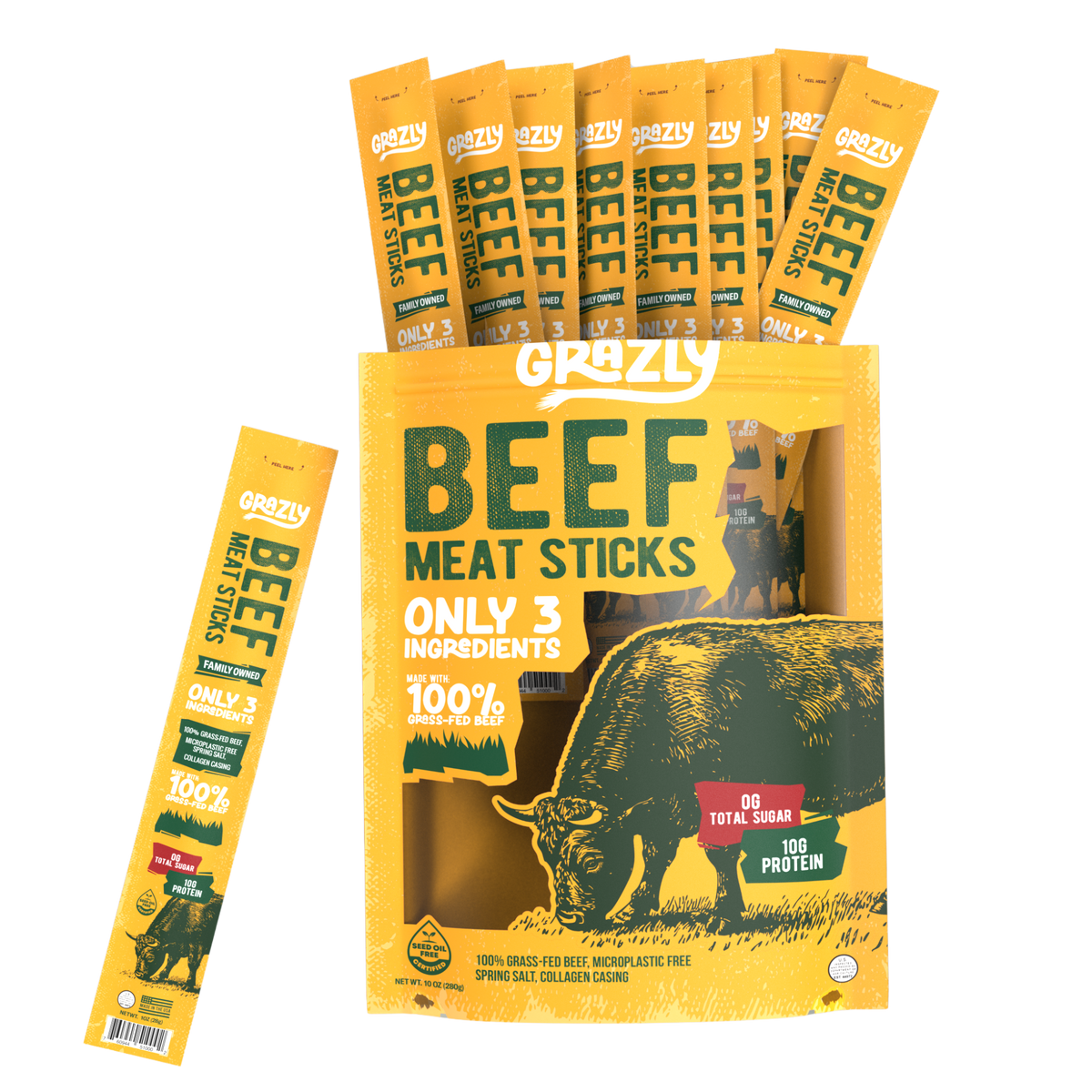 Plain Beef Meat Sticks - 100% Grass-Fed & Finished Health & Wellness - Tophatter Daily Deals