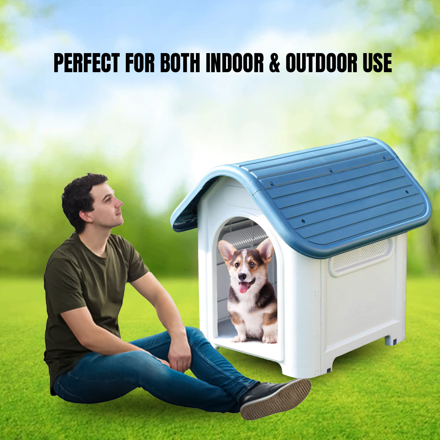 Plastic Dog Kennel – Weatherproof Outdoor Pet House for Small, Medium, and Large Dogs pet - Tophatter Daily Deals