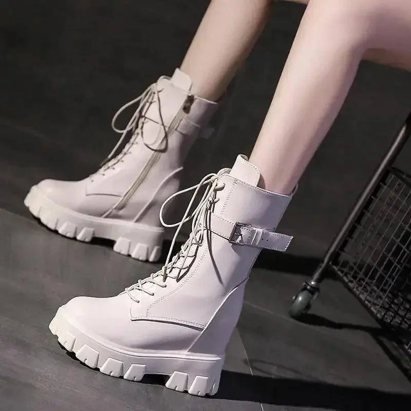 Platform Very High Heel Mid Calf Black White Shoes For Woman Women's Boots Footwear Half New Rock With Stylish Y2k Gothic - Tophatter Daily Deals