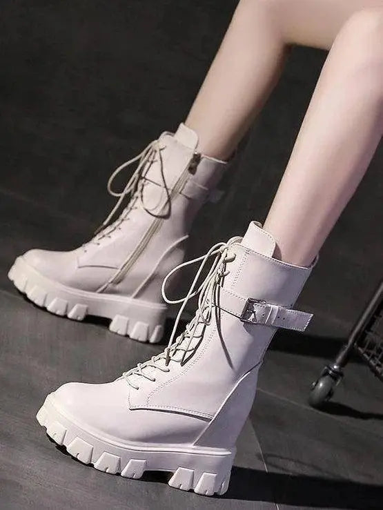 Platform Very High Heel Mid Calf Black White Shoes For Woman Women's Boots Footwear Half New Rock With Stylish Y2k Gothic - Tophatter Daily Deals