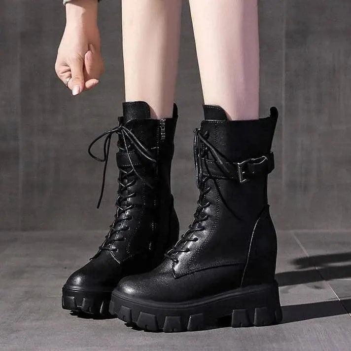 Platform Very High Heel Mid Calf Black White Shoes For Woman Women's Boots Footwear Half New Rock With Stylish Y2k Gothic - Tophatter Daily Deals