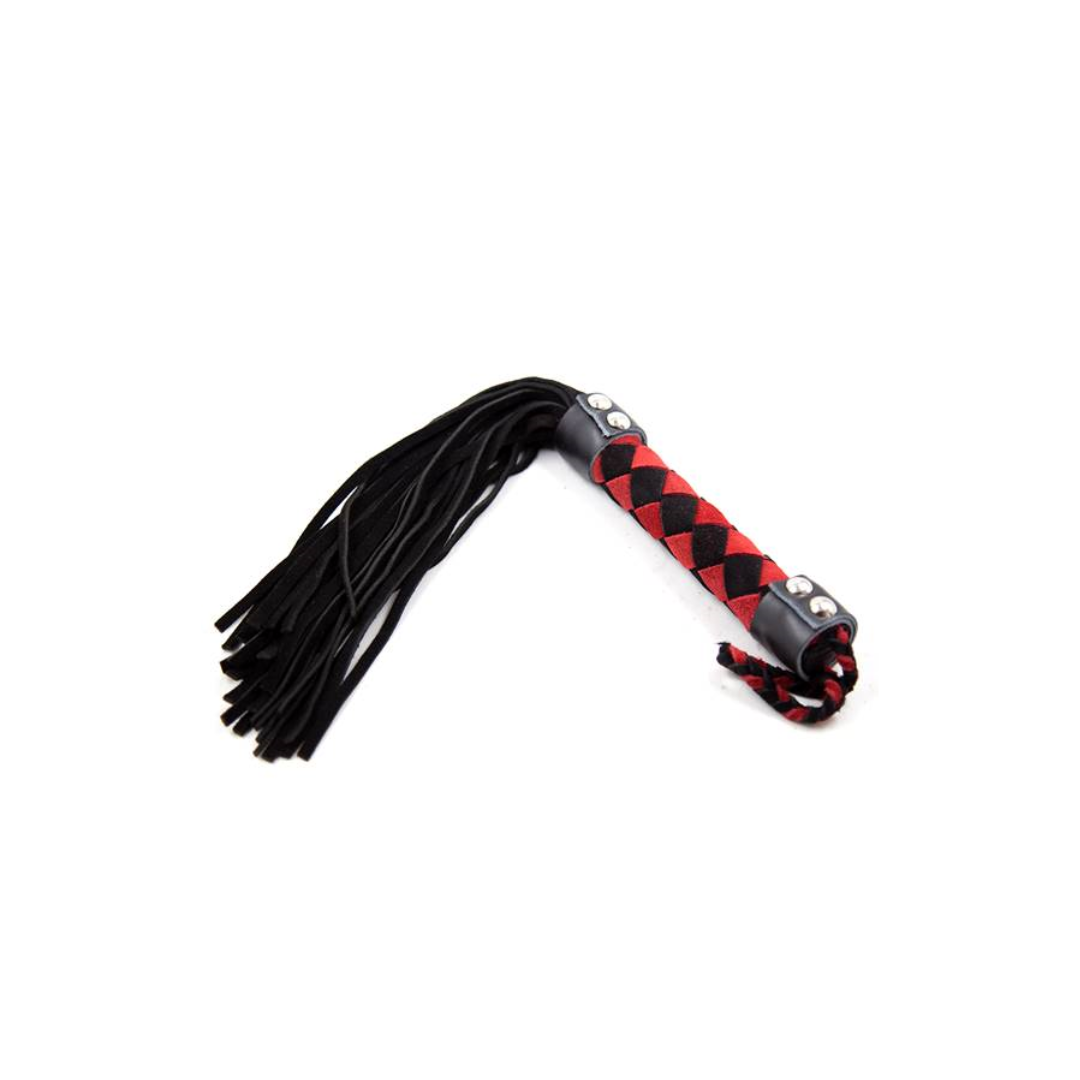 Plesur 15 Inch Leather Flogger with Black and Red Braided Handle > Bondage Gear > Whips & Floggers - Tophatter Daily Deals