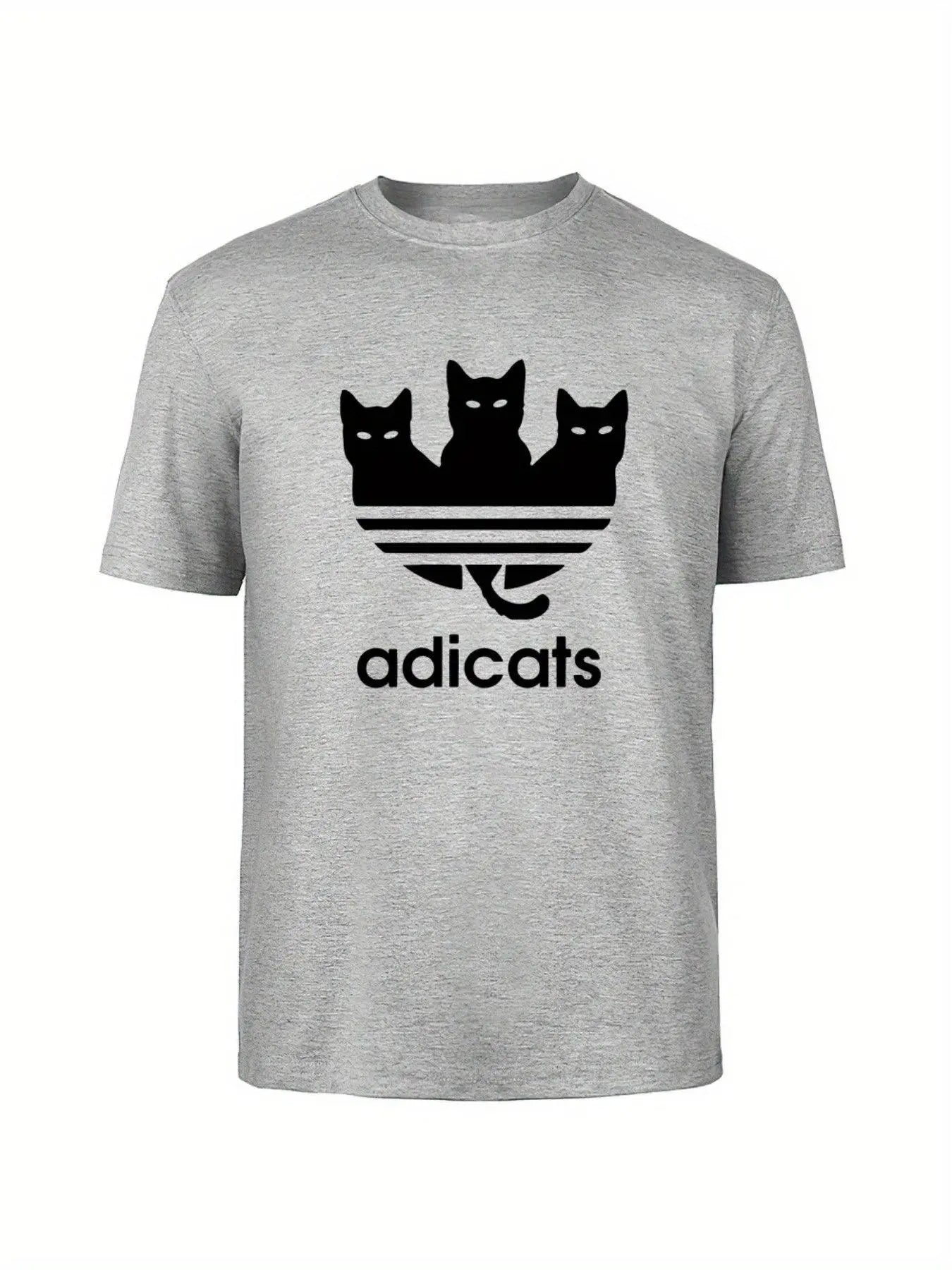 Plus Size Men's Cotton T-Shirt - Cute Three Cats Print, Breathable & Comfortable Casual Tee for Summer Outdoor Streetwear - Tophatter Daily Deals