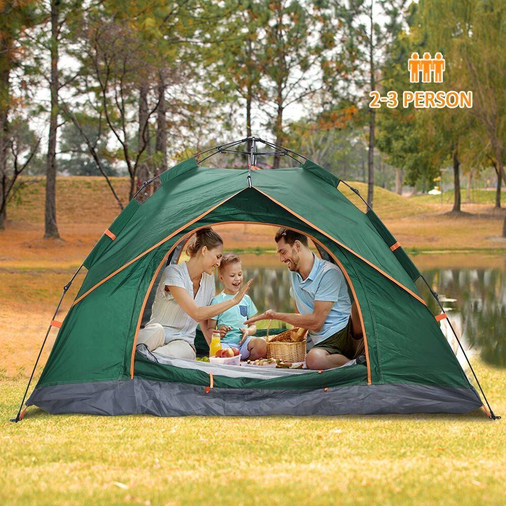 Automatic Pop-up Tent - 2-3 Man Instant Double Layer Pop up Camping Tent Waterproof Outdoor UK Outdoor Recreation - Tophatter Daily Deals