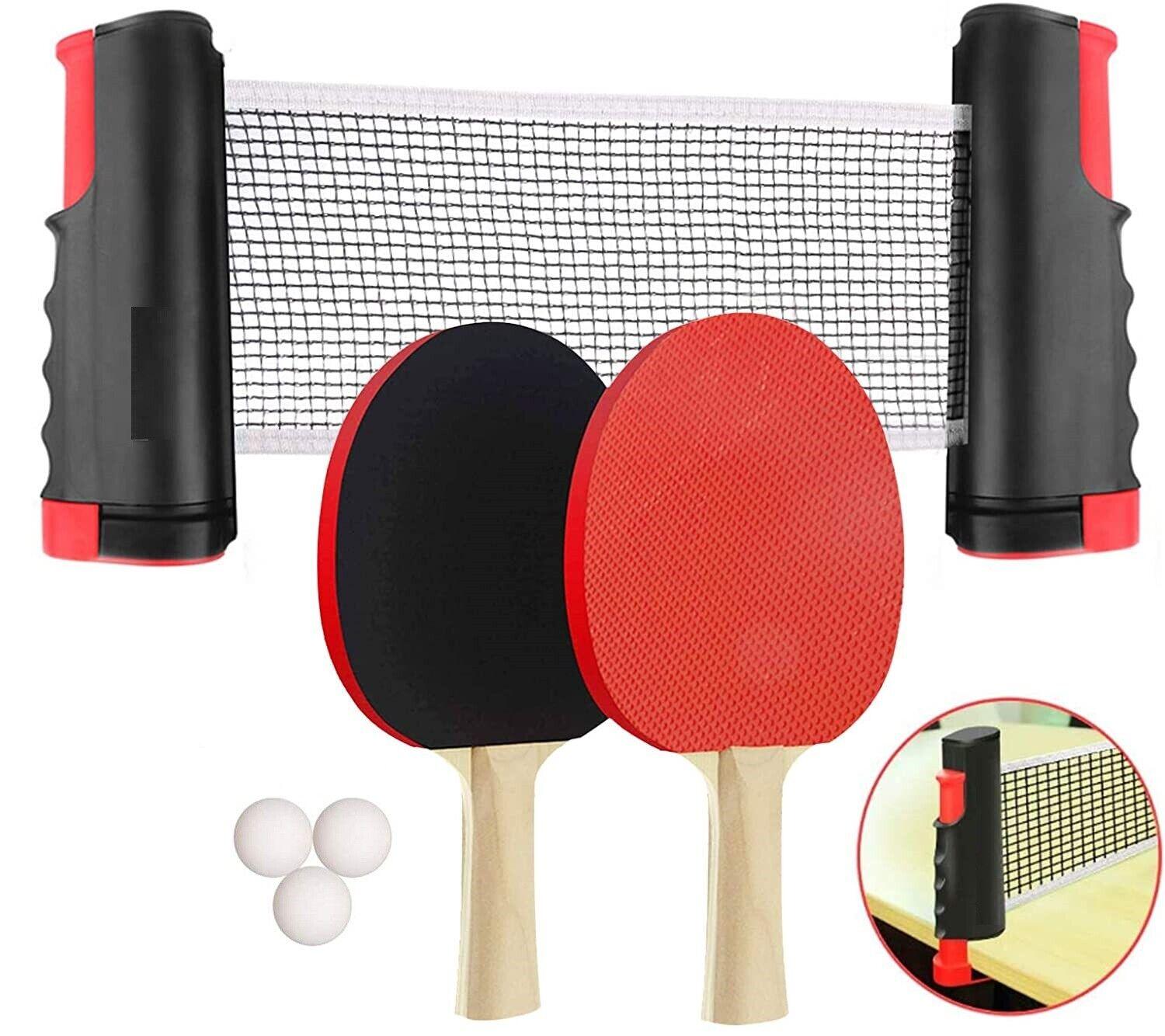 Table Tennis Equipment UK - Portable Table Tennis Bats Blade Set Retractable Net 3 Ping Pong Balls Durable Sports & Outdoor - Tophatter Daily Deals