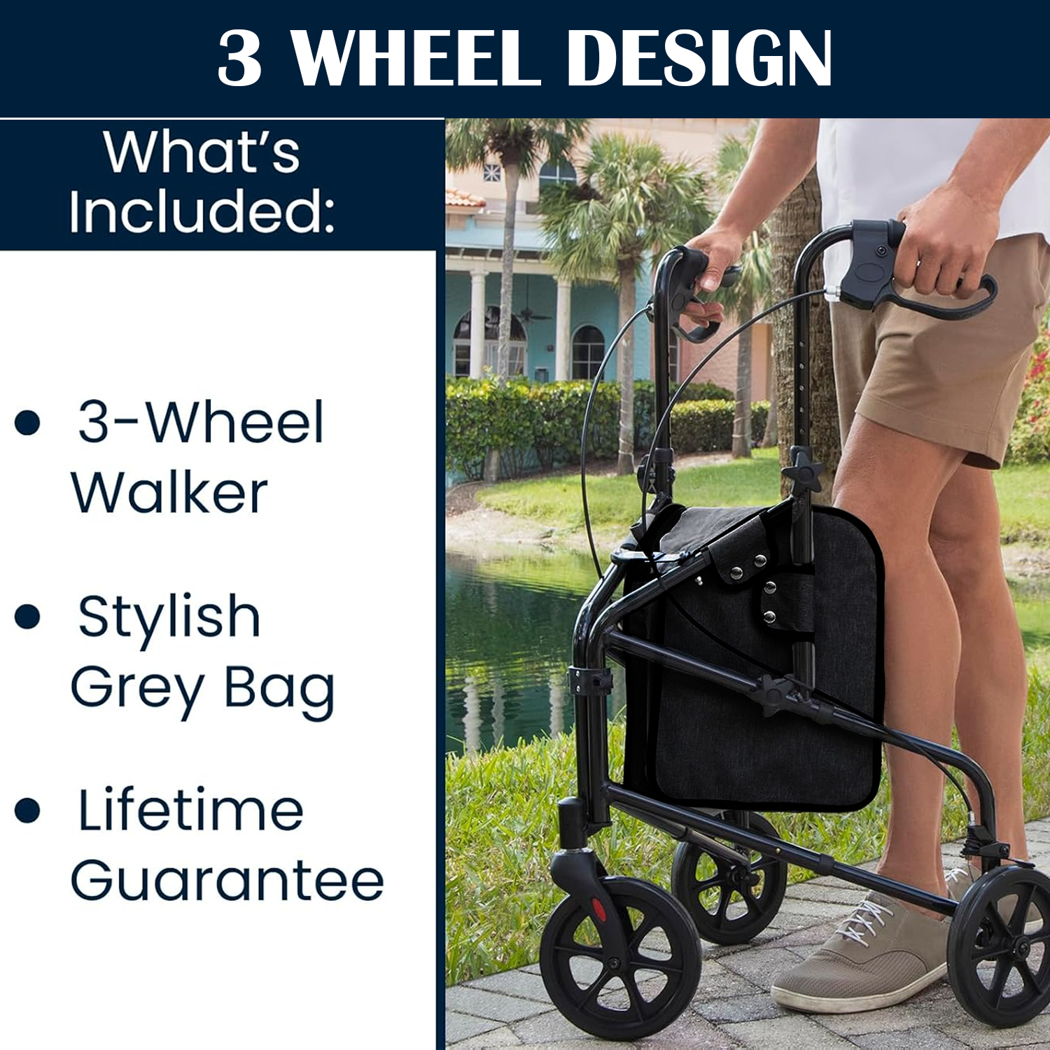 Three Wheeled Mobility Walker – Foldable Lightweight Rollator with Brakes & Storage Bag Three wheeled mobility walker - Tophatter Daily Deals