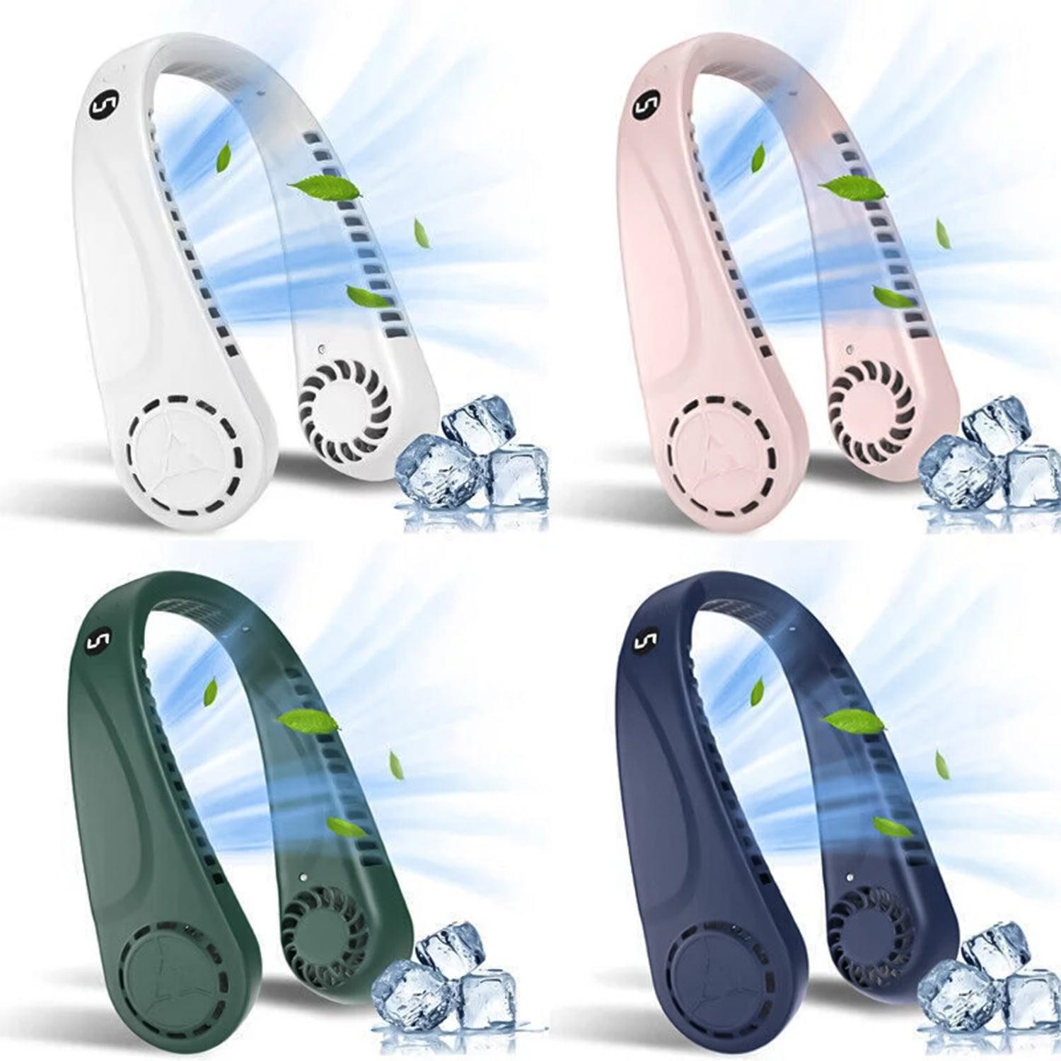 Portable Neck Fans - Portable 5 Speed Neck Fan USB Rechargeable Neckband Bladeless Cooler Apparel & Accessories - Tophatter Daily Deals
