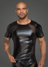 Power Wetlook Men T-Shirt With 3D Net Inserts Black Size Small Medium Large > Clothes > Mens Latex - Tophatter Daily Deals