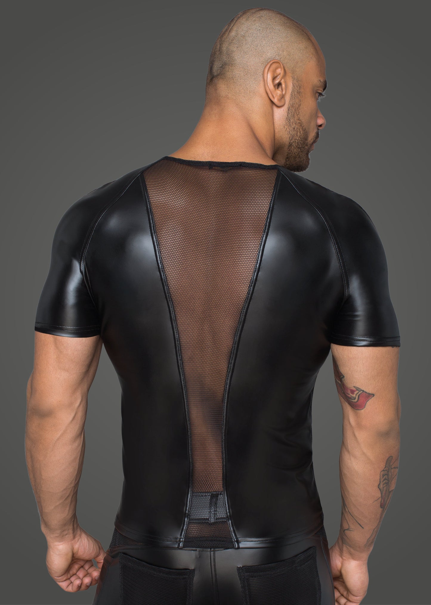 Power Wetlook Men T-Shirt With 3D Net Inserts Black Size Small Medium Large > Clothes > Mens Latex - Tophatter Daily Deals