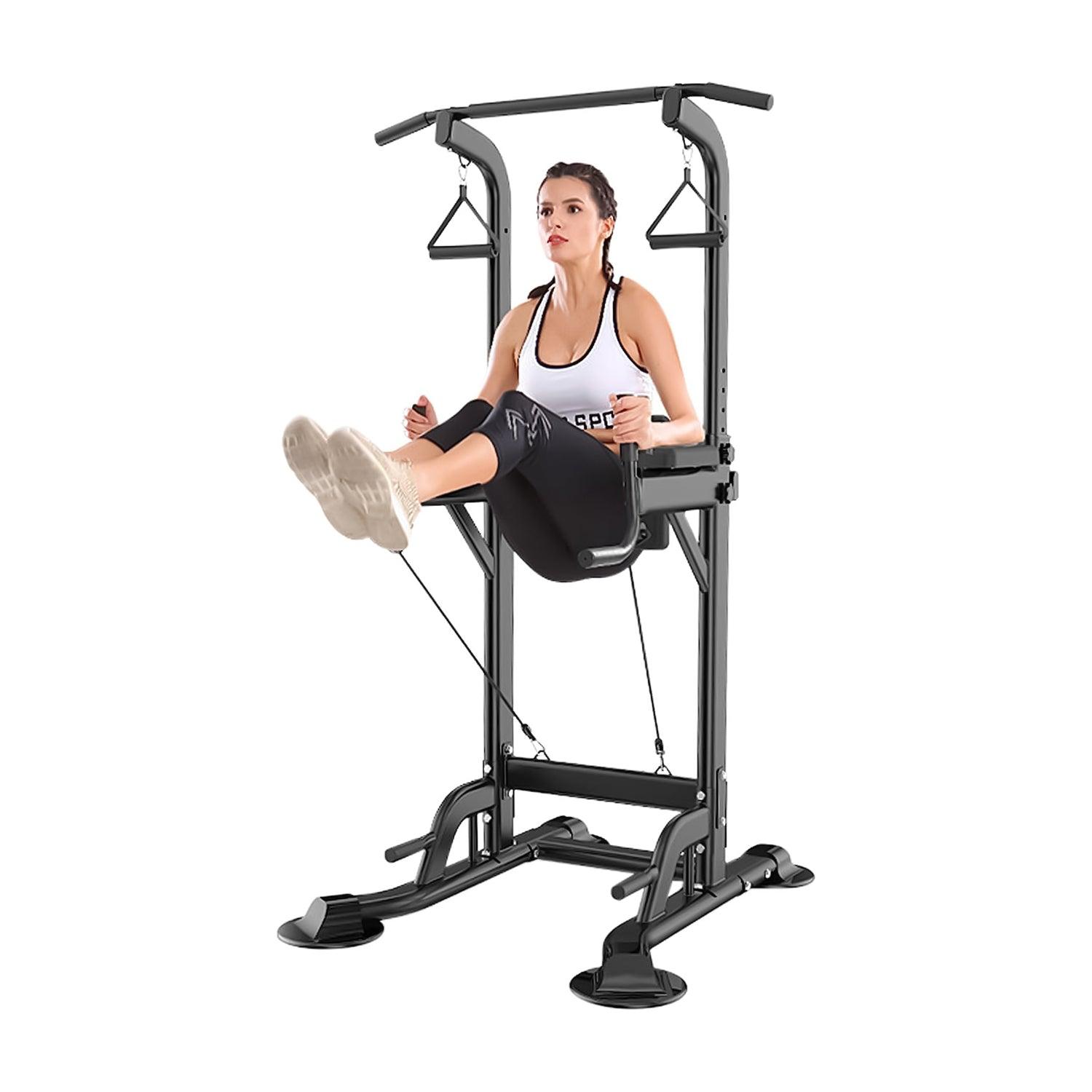Workout Stand Pullup and Dip Bar - Power Tower Pull Up Chinning Dip Station Knee Raise Exercise & Fitness - Tophatter Daily Deals