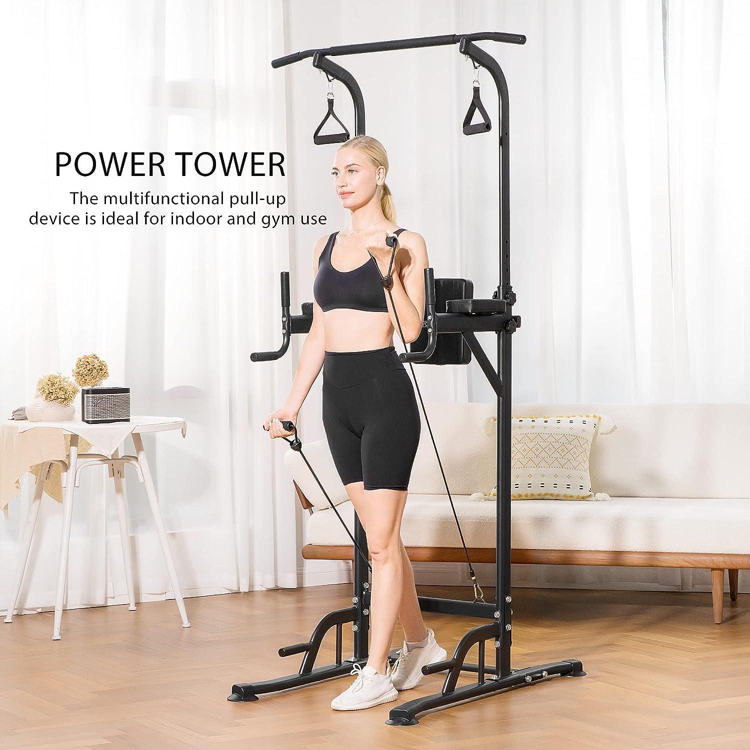 Workout Stand Pullup and Dip Bar - Power Tower Pull Up Chinning Dip Station Knee Raise Exercise & Fitness - Tophatter Daily Deals
