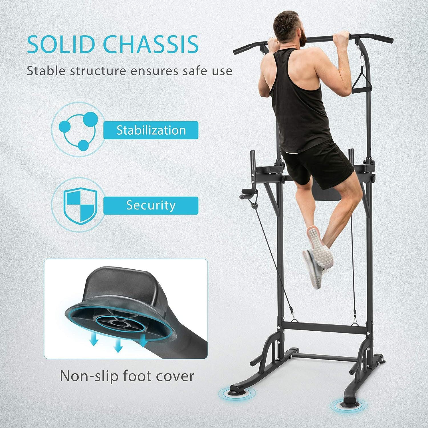 Workout Stand Pullup and Dip Bar - Power Tower Pull Up Chinning Dip Station Knee Raise Exercise & Fitness - Tophatter Daily Deals