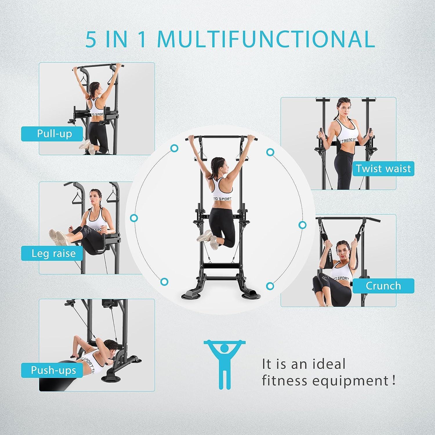 Workout Stand Pullup and Dip Bar - Power Tower Pull Up Chinning Dip Station Knee Raise Exercise & Fitness - Tophatter Daily Deals