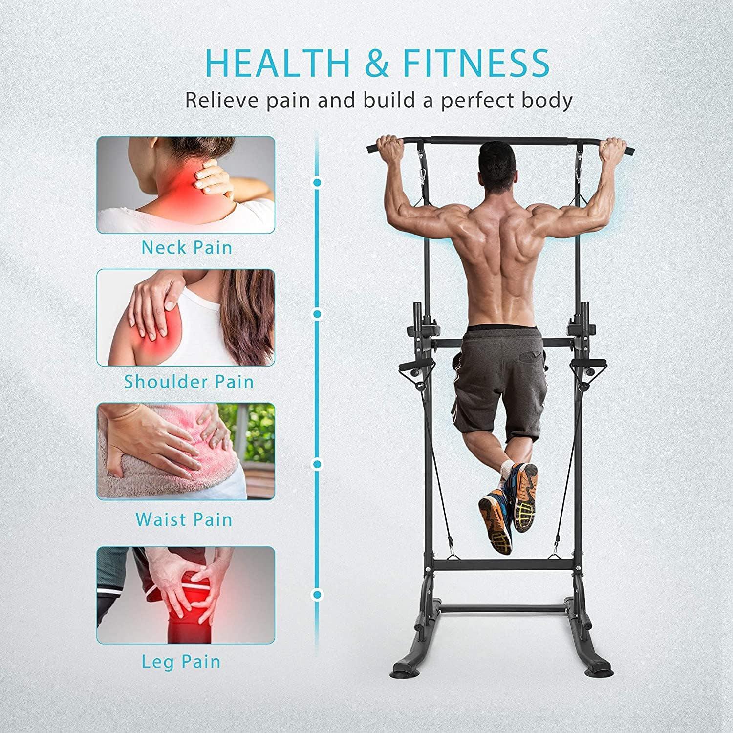 Workout Stand Pullup and Dip Bar - Power Tower Pull Up Chinning Dip Station Knee Raise Exercise & Fitness - Tophatter Daily Deals