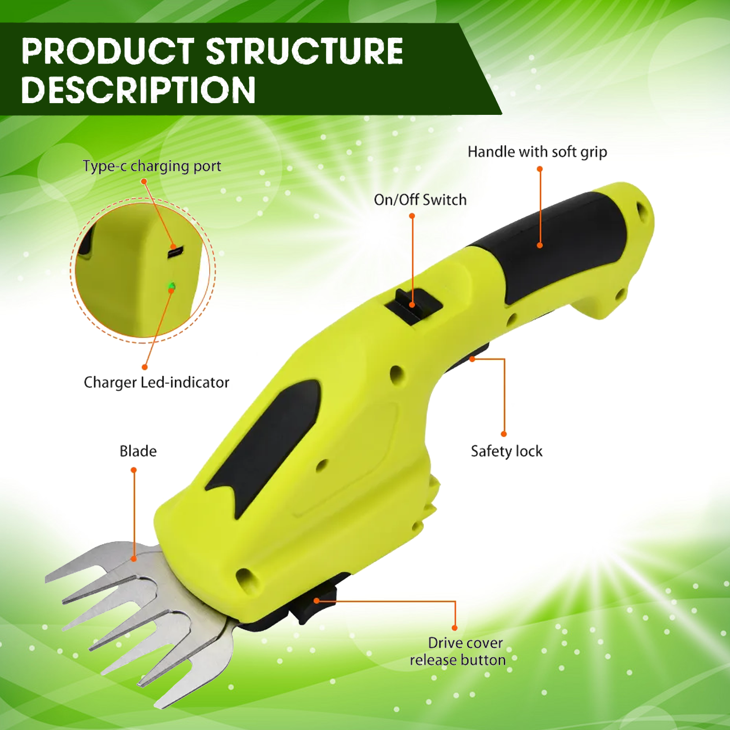 Hedge Trimmer Cutter – Cordless 3.6V Handheld Electric Shrub and Grass Cutter with Charger Accessories - Tophatter Daily Deals