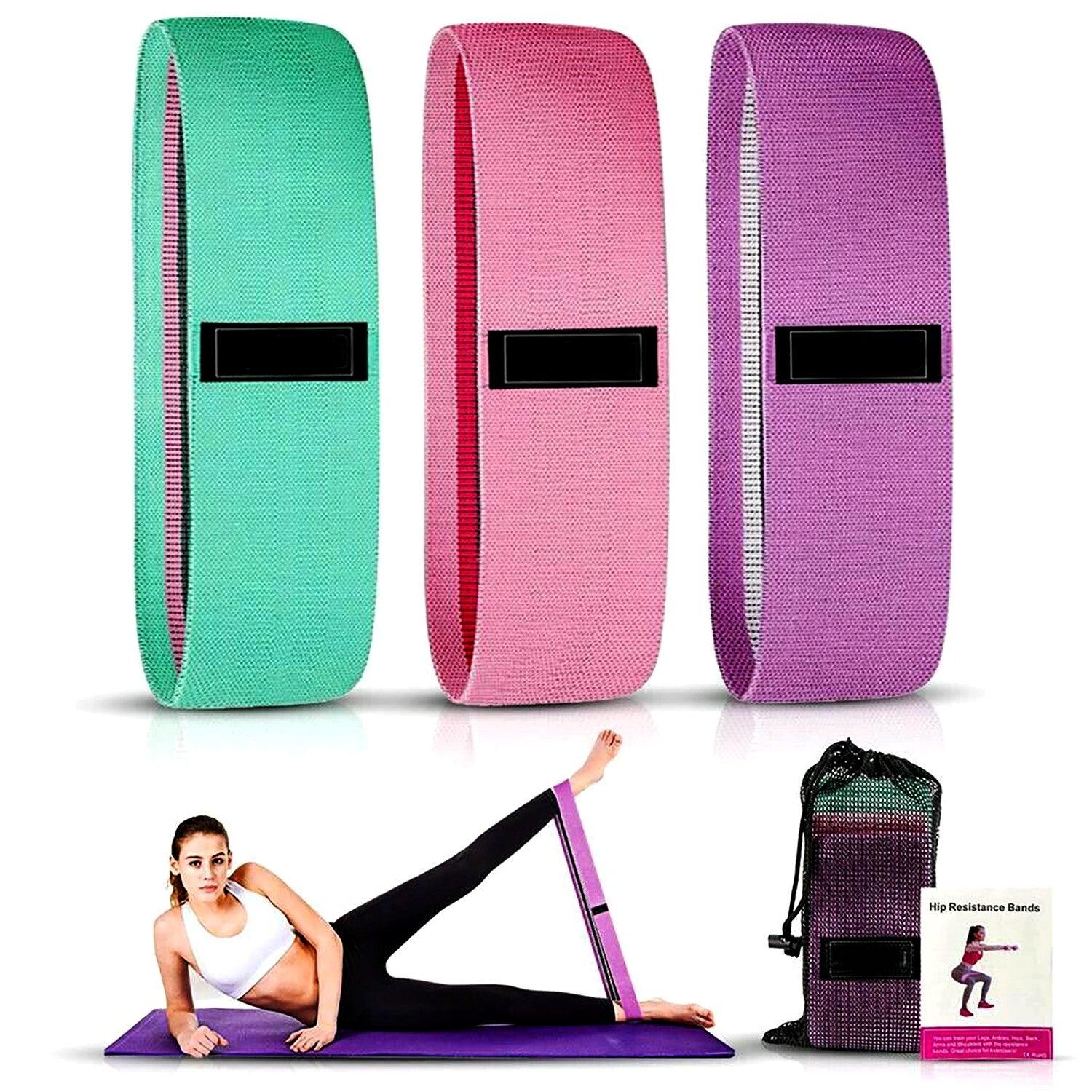 Yoga Stretch Bands - Premium Fabric Resistance Bands for Exercise Yoga - Tophatter Daily Deals