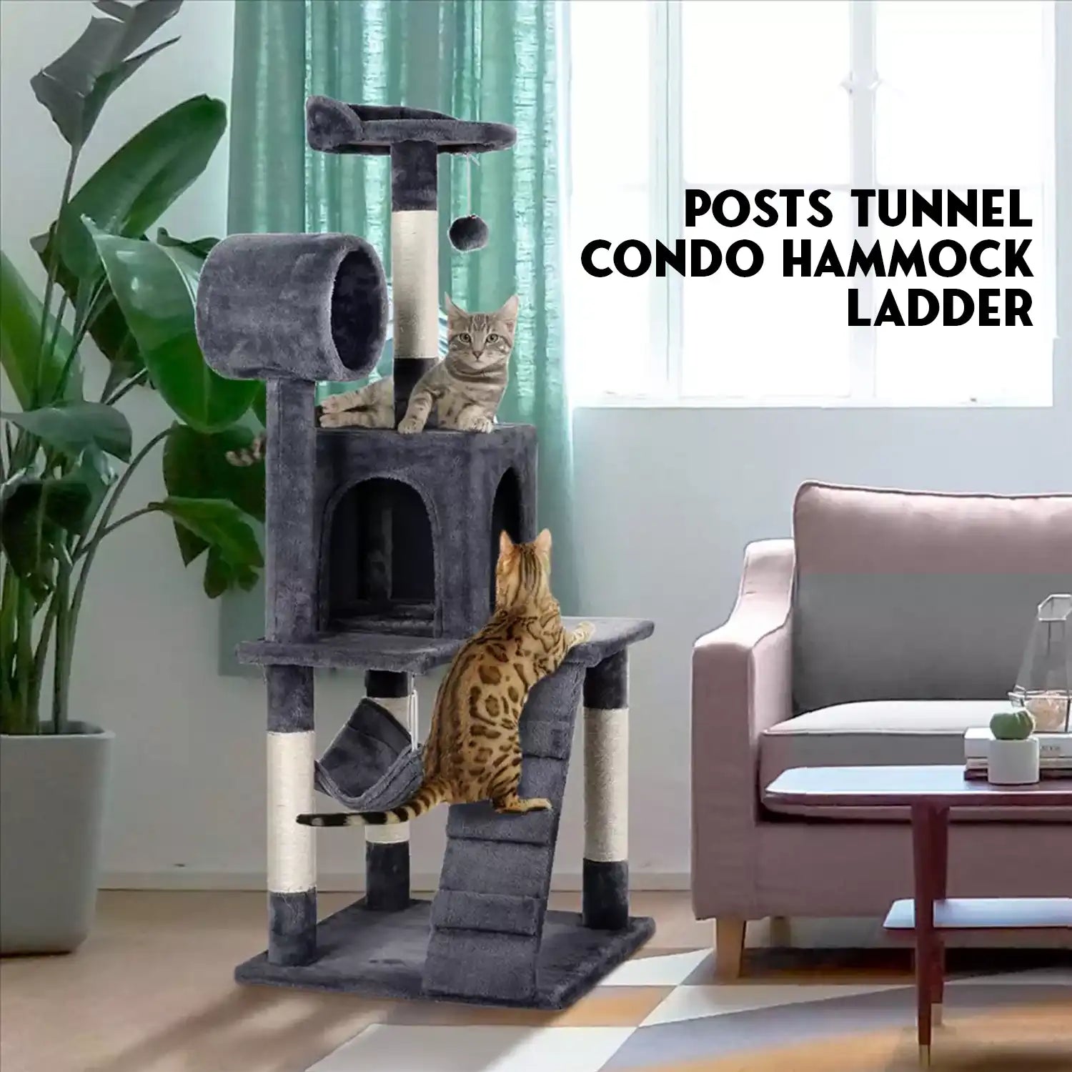 Cat Tree Scratching Post – 130cm Multi-Level Tower with Scratching Posts and Cozy Hideouts Pet Products - Tophatter Daily Deals