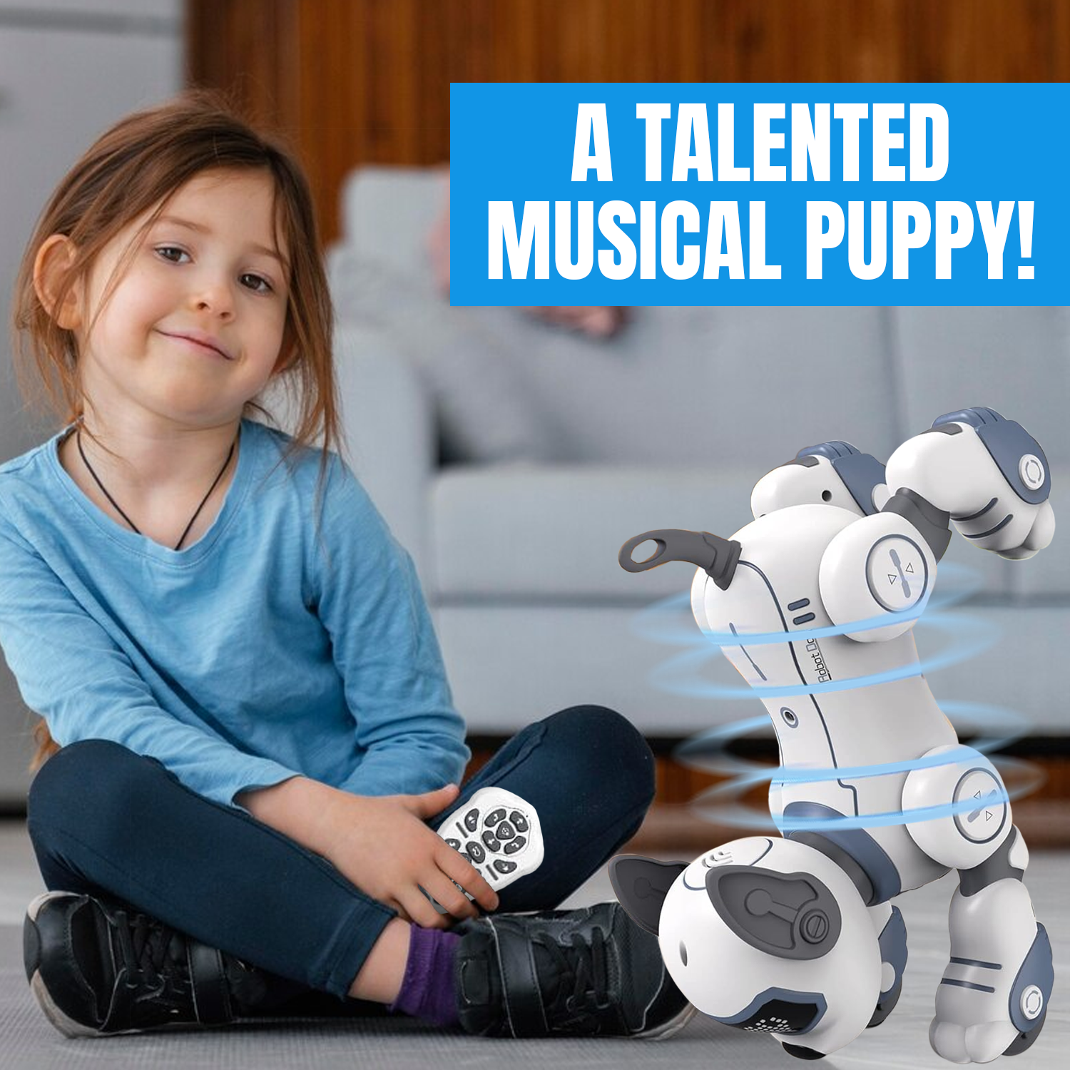 Remote Control Dog Robot – Robotic Puppy Pet Toy with LED Eyes, Music & Dance Modes Electronic - Tophatter Daily Deals