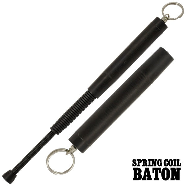 Protector Coil Spring Baton With Keychain Black Finish - Tophatter's Army Products & Self Defense Collectible Weapons - Tophatter Daily Deals
