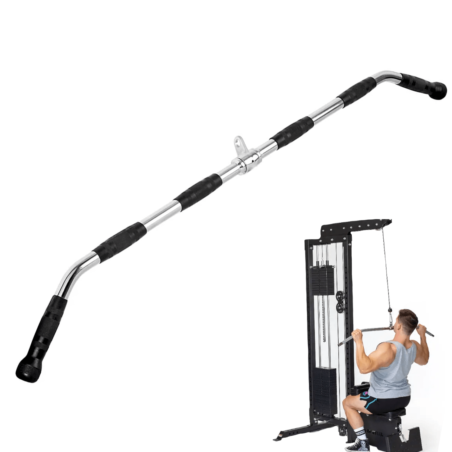 Lats Pull Down Bar - Universal Lat Pulldown Bar Adjustable 4ft Multi Gym Handle Cable Exercise & Fitness - Tophatter Daily Deals