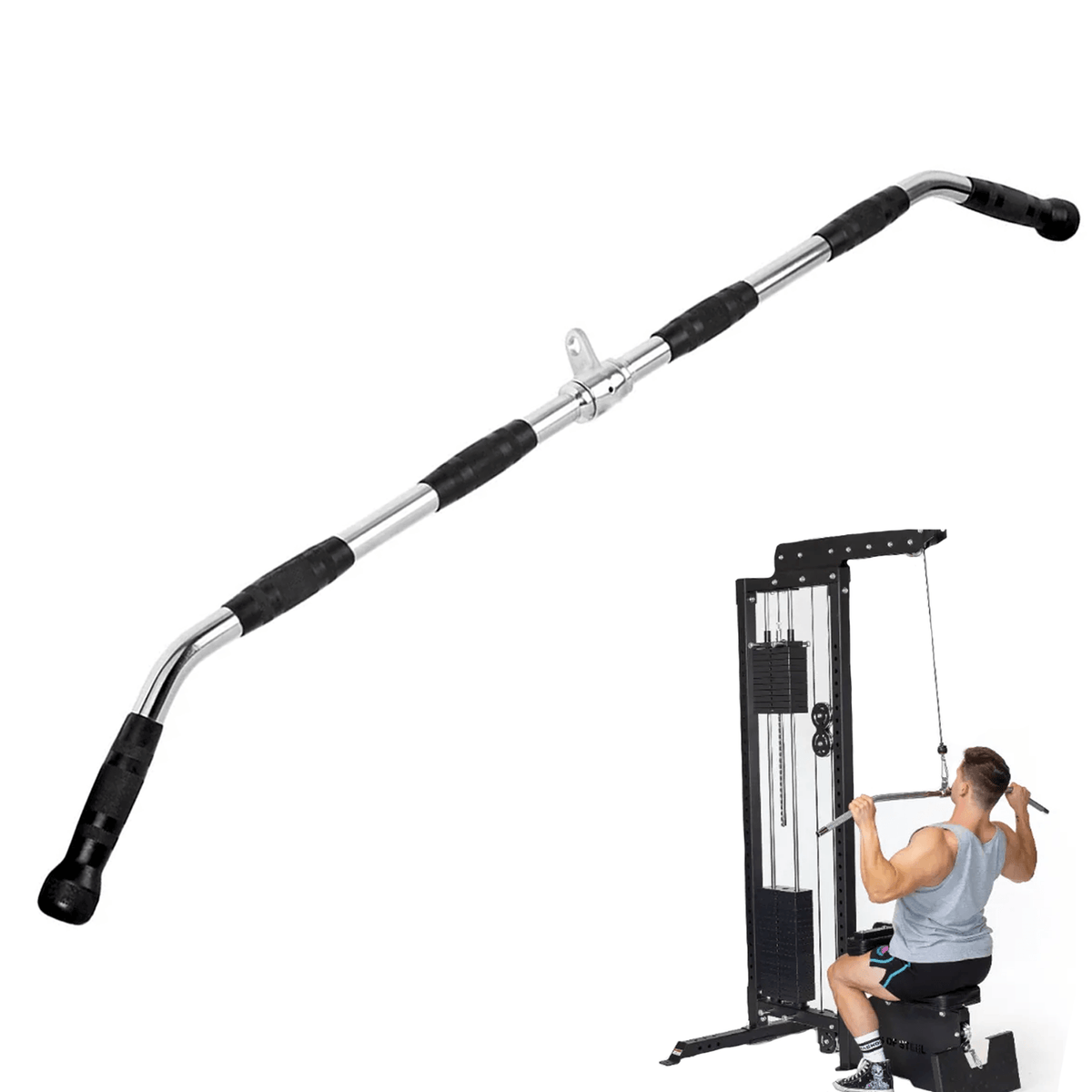 Lats Pull Down Bar - Universal Lat Pulldown Bar Adjustable 4ft Multi Gym Handle Cable Exercise & Fitness - Tophatter Daily Deals