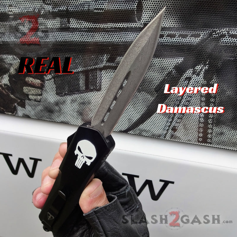 Punisher Skull OTF Knife REAL Damascus Delta Force - Dagger Plain Knife-OTF - Tophatter Daily Deals
