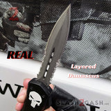 Punisher Skull OTF Knife REAL Damascus Delta Force - Dagger Serrated Knife-OTF - Tophatter Daily Deals