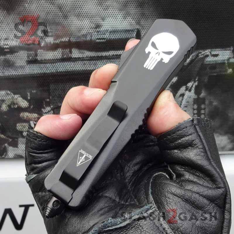 Punisher Skull OTF Knife REAL Damascus Delta Force - Tanto Plain Knife-OTF - Tophatter Daily Deals