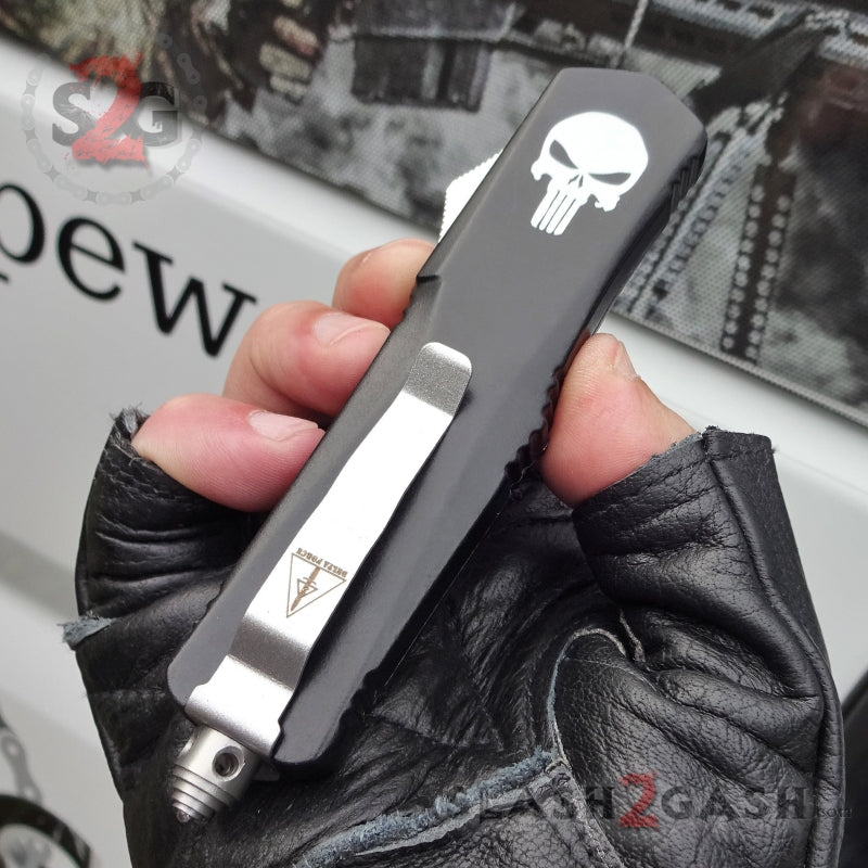 Punisher Skull OTF Knife REAL Damascus Delta Force - Drop Serrated Knife-OTF - Tophatter Daily Deals