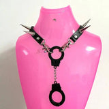 Punk Jewelry Pink Leather Rivets Choker Women Accessories Chains Ring Pendant Necklace Gothic Necklace Y2K Korean Fashion - Tophatter Daily Deals