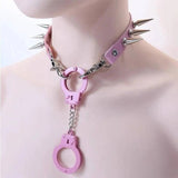 Punk Jewelry Pink Leather Rivets Choker Women Accessories Chains Ring Pendant Necklace Gothic Necklace Y2K Korean Fashion - Tophatter Daily Deals