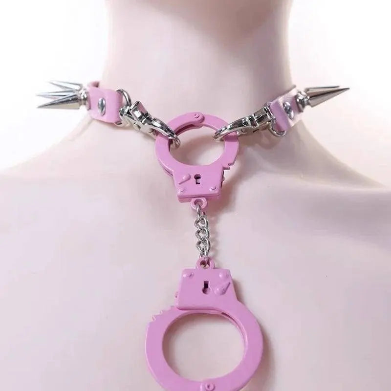 Punk Jewelry Pink Leather Rivets Choker Women Accessories Chains Ring Pendant Necklace Gothic Necklace Y2K Korean Fashion A - Tophatter Daily Deals