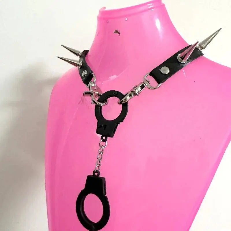 Punk Jewelry Pink Leather Rivets Choker Women Accessories Chains Ring Pendant Necklace Gothic Necklace Y2K Korean Fashion B - Tophatter Daily Deals