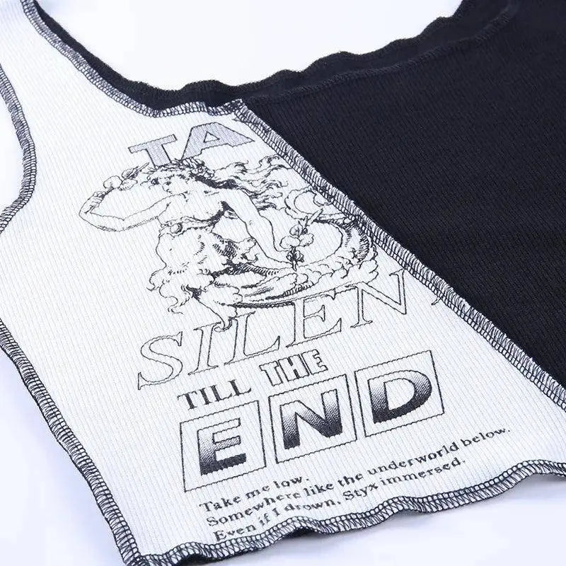 Punk Style Patchwork Tank Tops Aesthetic Letter And Graphic Print Women Crop Top Color Blocking Sleeveless Streetwear - Tophatter Daily Deals