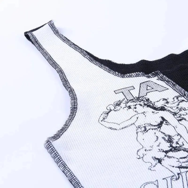Punk Style Patchwork Tank Tops Aesthetic Letter And Graphic Print Women Crop Top Color Blocking Sleeveless Streetwear - Tophatter Daily Deals