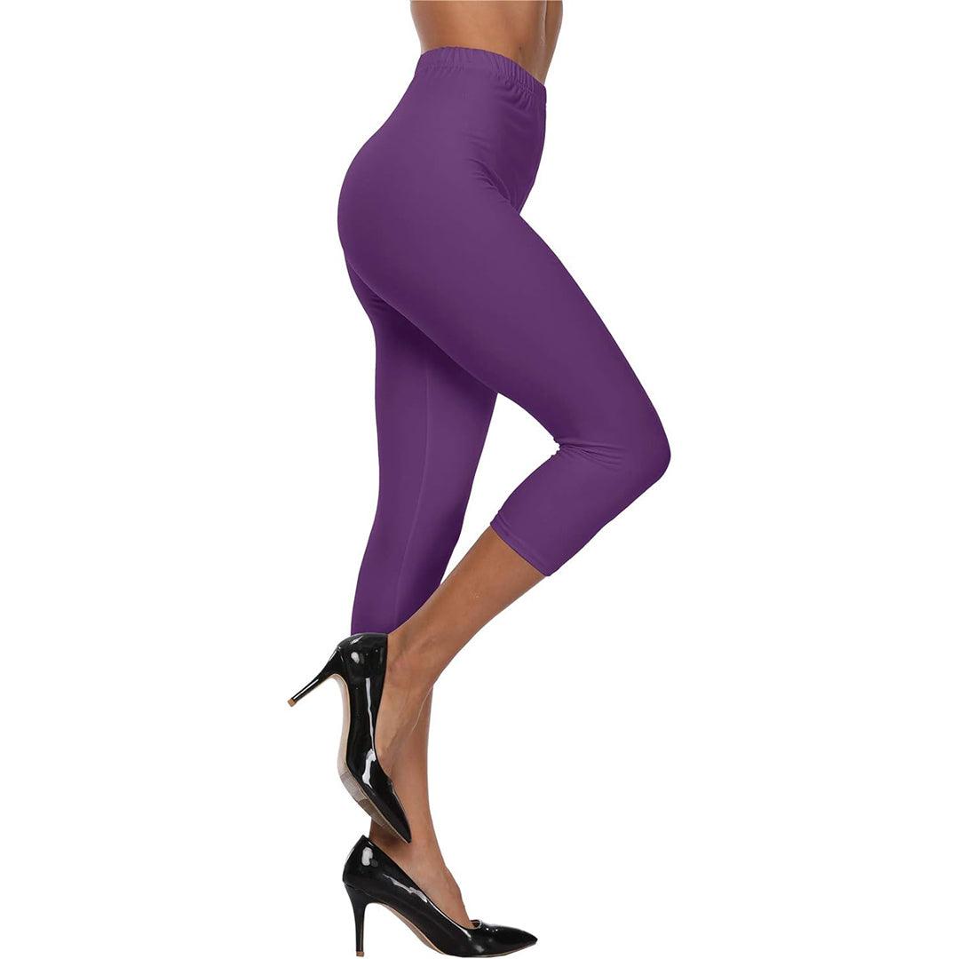 Gym Leggings for Ladies - Womens 3/4 Length Cropped Leggings Soft Cotton Active Wear Capri Pants Casual Fitness Pants Purple Clothing - Tophatter Daily Deals